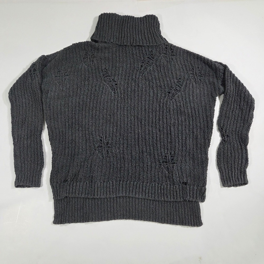 Express Mens Distressed Turtleneck Sweater Charcoal Gray Chunky Knit Medium